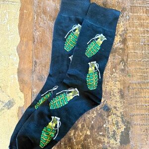 Black Socks with Green Grenade Motif